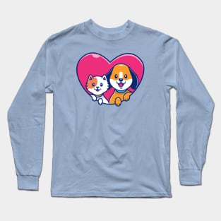 Cute Dog And Cute Cat Cartoon (3) Long Sleeve T-Shirt